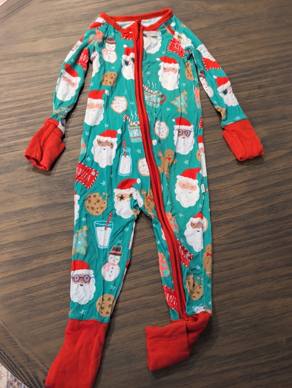 Little Sleepies  Holiday Santa Print One-Piece Pajamas - Green/Red